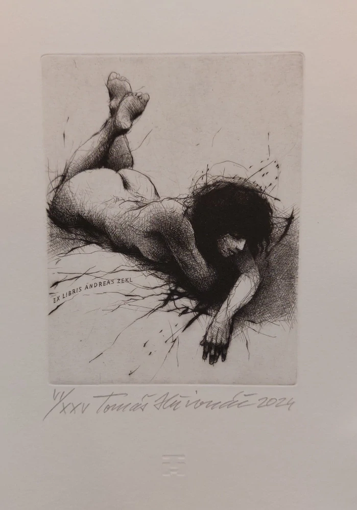 Hřivnáč Tomáš: V lehu (Exlibris)