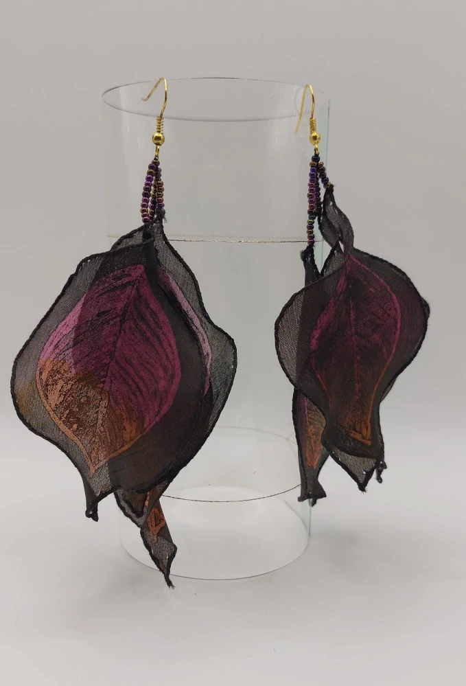 "Ruckl" Knoblochová Zuzana: Náušnice - Listy (růžovo-oranžové)