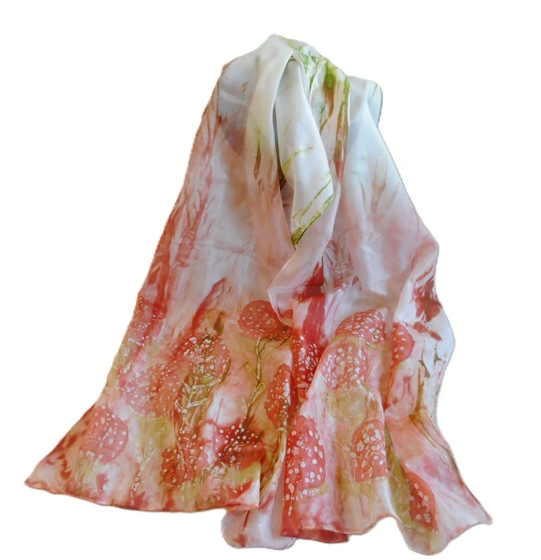 Horová Růžena: Šála hedvábná (cihlová-olivová)