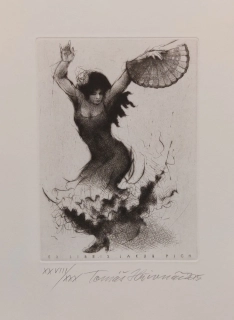 Hřivnáč Tomáš: Flamenco /s vějířem/ (Exlibris)