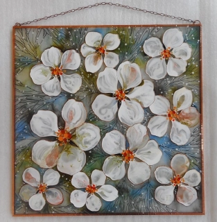 Škrancová Ivana: Bílé květy III. - vitráž