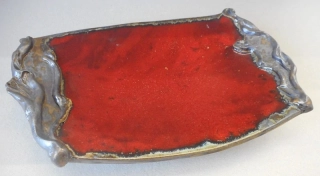 Bašková Štěpánka: Tác střední červený - ozdobný