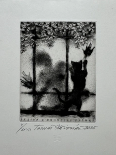 Hřivnáč Tomáš: Dívka s kočkou (Exlibris)