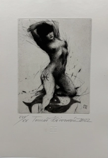 Hřivnáč Tomáš: Dívka s rybami (Exlibris) / (Horoskop - Ryby)