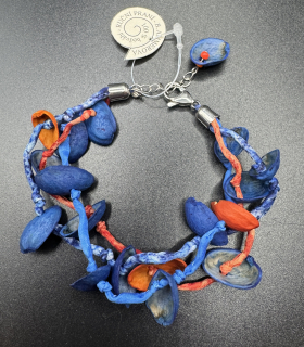 Ammerová Bohumila: Náramek hedvábí + pistácie - modro-oranžový