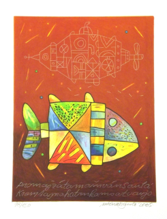 Halva Michal: Grafika větší - Nautilus pronásleduje velikou rybu