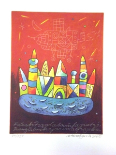 Halva Michal: Grafika větší - Přelet nad historickým jádrem města